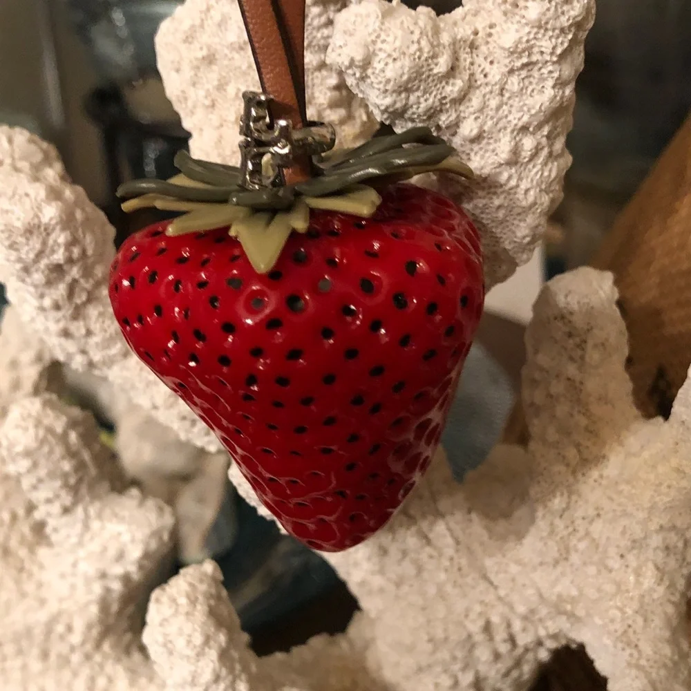 Authentic New with tag. Tory Burch Red Strawberry bag charm.